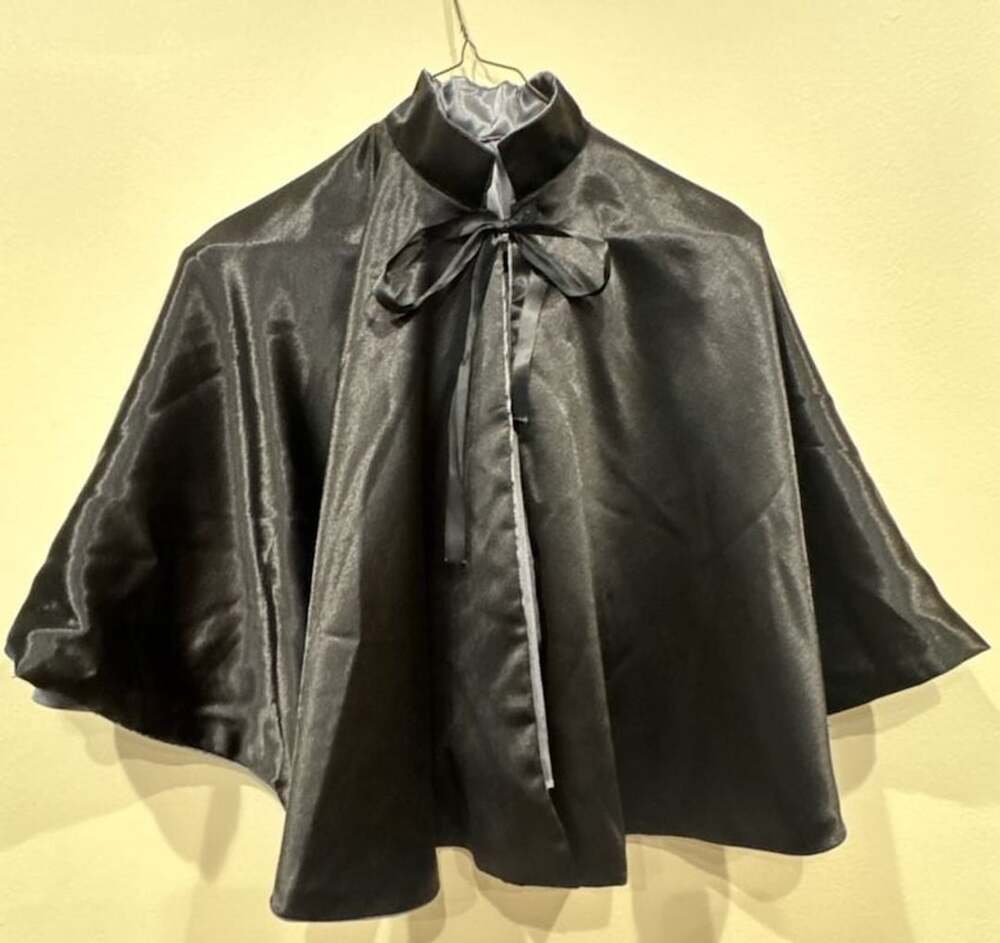 Black And Silver Satin Capelet Cloak Stand Collar